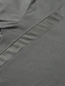 Blueprint Man 1pc Men's Polo Shirt, Gray Long Sleeve Polo Shirt With Classic Collar And 2-Button Placket, Shoulder Mesh Patchwork Detail, Minimalist Casual Style, Suitable For Single Wear Or Layering In Various Occasions - Grey - View 7