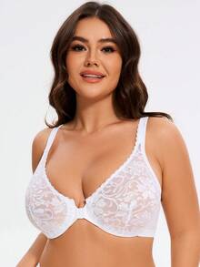 MELENECA Women's Front Closure Plus Size Racerback Stretch Lace Underwire Bra - White - View 6