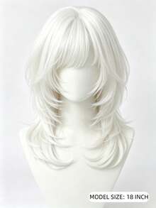 18 Inch White Fluffy Bangs Wig, Natural Layered Voluminous Synthetic Hair Wig, COSPLAY Women Daily Anime Character Role Play Party - Multicolor - View 5