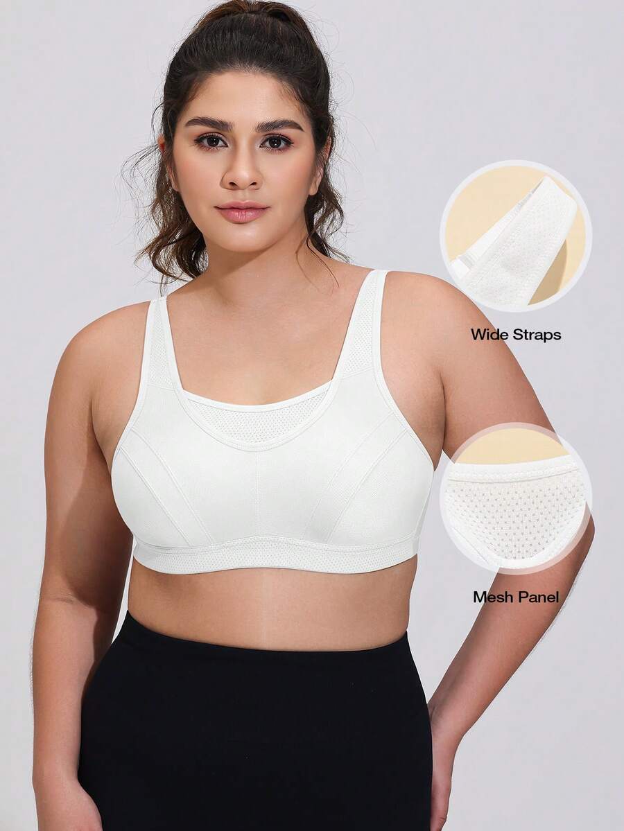 Wingslove Plus Size Wireless Sports Bra With U-Shaped Back Design, Breathable Support, Perfect For Yoga, Running And Fitness Workouts - White - View 1
