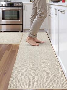 Polyester Material Minimalist Modern Style Fashion Woven Pattern Anti-Slip Easy To Clean Soothing Foot Pressure Relief Wear-Resistant Scratch-Resistant Waterproof Suitable For Kitchen Functional Floor Mat-1PC - Khaki - View 2