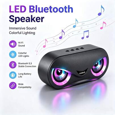 Portable RGB Bluetooth Speaker, Bionic Eye Wireless Speaker, Dual Stereo Sound, Deep Bass, USB/TF Card/AUX Music Player For Gaming, Party, Bedroom & Outdoor