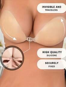 1Pc Invisible Silicone Strapless Push-Up Bra - Reusable, Self-Adhesive Front Closure, Seamless Chest Lift, Hand Washable, Non- Fabric - Women'S Lingerie Accessory, Strapless Bra Lift | Textured Surface | Seamless Design, Bras For Lingeri - Apricot - View 2