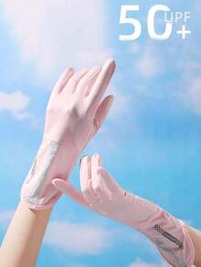 Women's Summer UV Protection Thin Fingerless Mid-Length Ice Silk Driving & Cycling Gloves, Touchscreen Compatible Anti-Slip - A - View 1