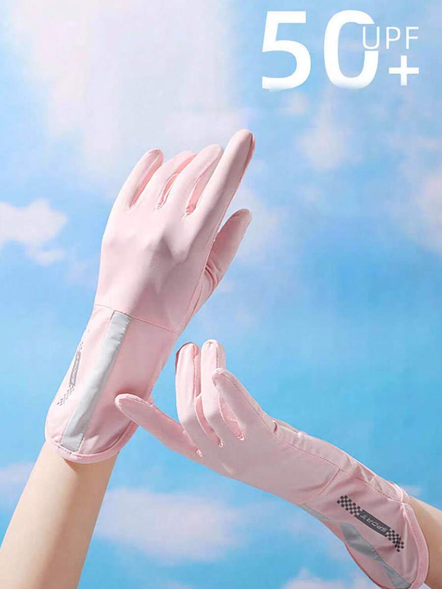 Women's Summer UV Protection Thin Fingerless Mid-Length Ice Silk Driving & Cycling Gloves, Touchscreen Compatible Anti-Slip - A - View 1