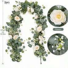 1 Peça Videira Artificial de 180cm, Videira Falsa de Tecido com Rosa & Folha de Eucalipto, Guirlanda Floral Longa em Champanhe & Creme, Decoração Pendurável Flexível para Mesa, Arco, Encosto de Cadeira, Adequada para Casamento, Chá de Panela, Festa, Decoração de Casa - Multicolorido - Visão 7