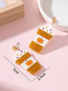 1 Pair Thanksgiving Cute Patchwork Cake Cup Design Women's Fashion Jewelry Earrings, Perfect Gift For Holiday Party - Multicolor - View 4