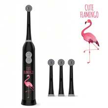 1pc Rotating Electric Toothbrush, 4pcs Brush Heads, 2pcs AAA Batteries, Cute Animal Pattern Electric Toothbrush, Smart Cleaning Battery Powered Electric Toothbrush, Soft Bristles, Multiple Patterns - Black - View 9
