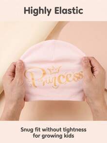 2 Peças Gorro de Algodão Quente com Estampa de Letra de Princesa em Folha para Bebê Menina, Uso Diário em Casa & Ao Ar Livre, Todas as Estações - Multicolorido - Visão 3