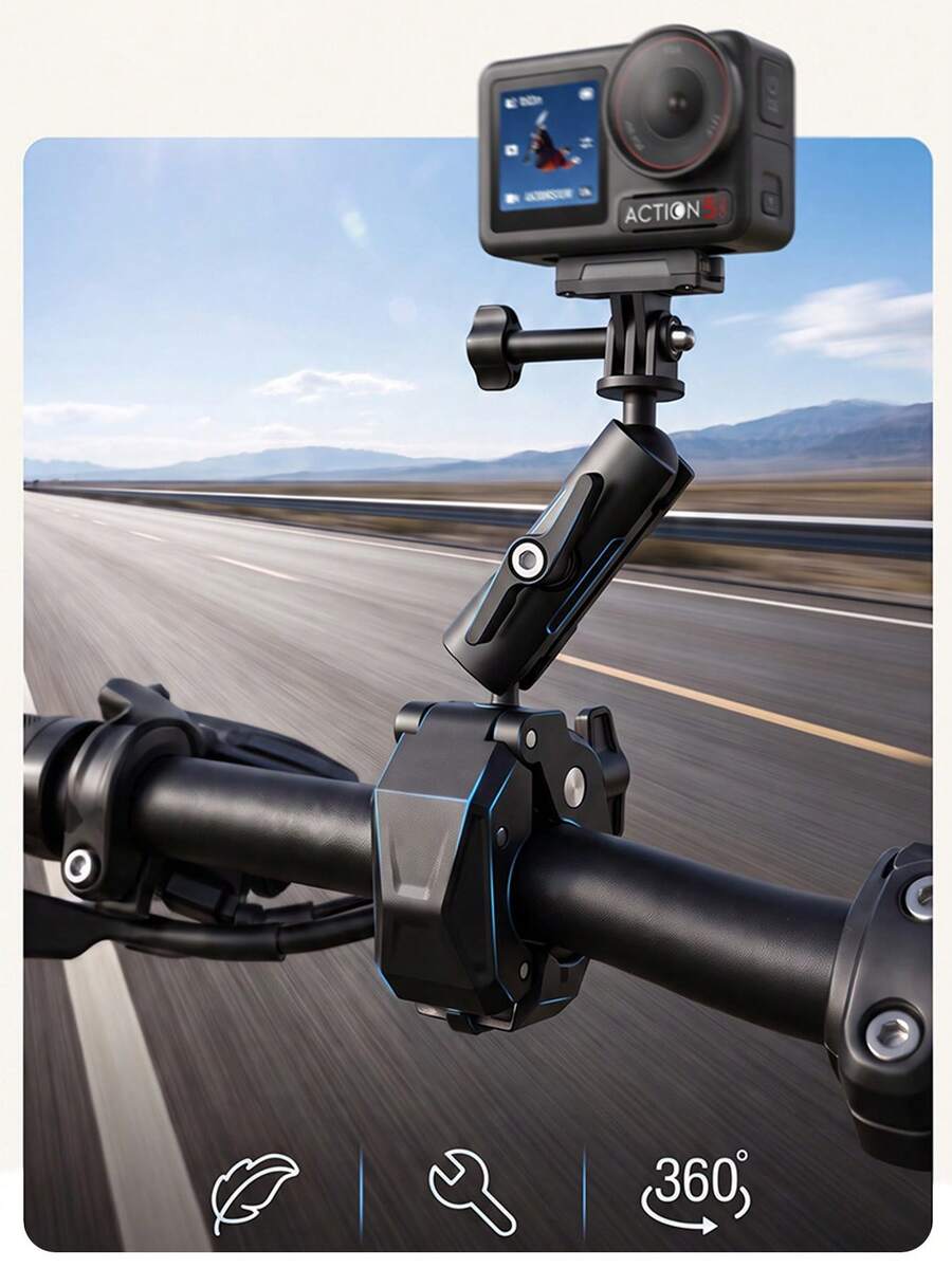 360°可旋轉鋁合金單車車把支架,適用運動相機,防滑環穩定夾具,可調節單車騎行相機支架,多裝置兼容,適用摩托車、山地車及單車配件 - 查看 1