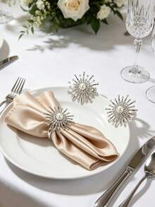 1-12pcs High-End Alloy Rhinestone Firework Napkin Rings, Suitable For Room Decoration, Table Decor, Home Decor, Party, Birthday, Wedding And Dinner - Multicolor - View 3