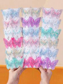 12/6pcs Girls Multicolor Beaded Butterfly Hair Clips, Versatile Side Bangs Clips, Alligator Hair Clips, Hair Accessories For Daily Use - Multicolor - View 1