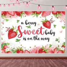 1pc Strawberry Banner Strawberry Girl Babyshower Decorations Photography Backdrop A Berry Sweet Baby Is On The Way Background Cake Table Supplies - Multicolor - View 1