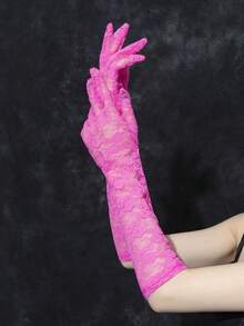 1 Pair Women's Summer Thin Lace Long Riding Gloves, UV Protection Sun Protection - Pink-198 - View 7