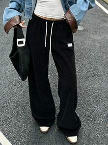New Women's Outdoor Casual Pants, Loose Fit, Solid Color Design Sports - Black - View 3