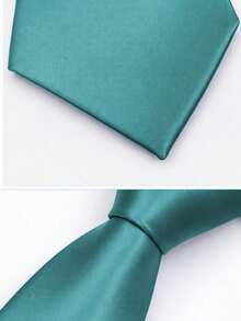 1pc Solid Color Satin Men's Tie, Business Wedding Solid Color Men's Tie (7cm) - Peacock Blue - View 2