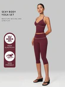 MFVIM Women's Tank Top And Long Pants Set, Breathable And Comfortable, Suitable For Daily Casual, Outdoor Jogging, Cycling, Yoga - Redwood - View 3