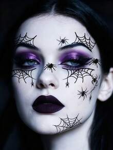 6 Sheets Spider Face Tattoos Spider Web Face Stickers Scary Vampire Temporary Tattoos Goth Makeup Waterproof Witch Tattoo For Festival Prank Party Cosplay Halloween Decorations - Multicolor - View 6