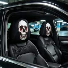 2件裝恐怖骷髏肖像印花汽車頭枕套，汽車座椅頭枕保護套，可水洗易清潔，彈性設計，四季通用，易安裝拆卸，適合自駕旅行、長途駕駛，萬聖節裝飾/聖誕裝飾 - A - 查看 1
