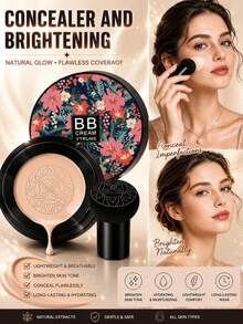 Ytruns Light To Medium Tone Moisturizing Cushion Foundation - Full Coverage, Long-Lasting, Natural Bare Skin Finish, Suitable For All Skin Tones And Types - Comes With Mushroom Head Sponge For Easy Application - Multicolor - View 1