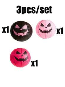 9/6/3pcs Halloween Paper Pumpkin Lanterns, Pink And Black Pumpkin Pattern, Suitable For Halloween Yard Decoration, Party Decoration, Event Setup, Home Decor, Halloween Photography Background, Creating Halloween Atmosphere - One Size Fits All - View 11