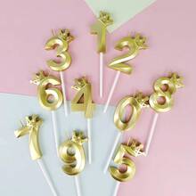 HIBIRTH 1件創意金色皇冠數字生日蠟燭蛋糕裝飾用品 生日週年慶祝派對烘焙插飾 - 查看 7