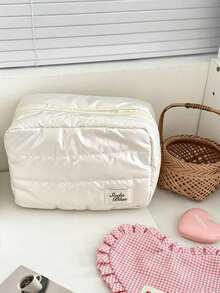 1pc/8pcs Quilted Fluffy Metallic Makeup Bag, Large Capacity Zipper Cosmetic Storage Bag With Label Decoration, Soft Portable Travel Toiletry Organizer, Fashionable Women's Makeup Bag, Suitable For Daily Life, Short Trips And Vacation - Multicolor - View 14