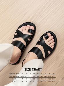 New Men's Toe-Post Cross Strap Design Solid Color Versatile Flip-Flops Outdoor Essential Fashion Men's Slippers - Black - View 3