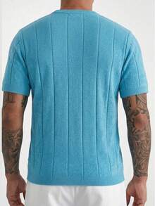 Suéter de punto ligero de manga corta con cuello redondo y ajuste holgado acanalado para hombre en verano GRDR - Celeste - Ver 7