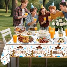 3pcs/1pc Western Cowboy Birthday Party Tablecloth Decoration, 108*54 Inch, Plastic Rectangular Disposable Western Cowboy Rodeo Party Tablecloth, Boy Baby Shower Party Decoration - Multicolor - View 6