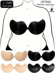 1/2 Pieces Of Plus Size Angel Wing Close-Fitting Bra, Non-Rings Push-Up Backless Bra - Multicolor - View 1