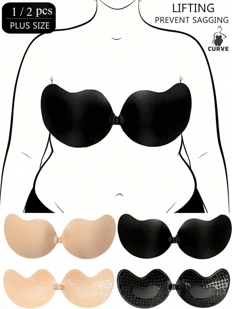 1/2 Pieces Of Plus Size Angel Wing Close-Fitting Bra, Non-Rings Push-Up Backless Bra - Multicolor - View 1