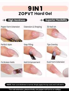 ZOPVT HEMA-Free Hard Gel - 0.63oz 9-in-1 Gel Penguat & Pembentuk Kuku Berwarna Jelly yang Dapat Dikeringkan dengan Sinar UV/LED, Gel Ekstensi Kuku Profesional dengan Kekerasan Tinggi untuk Seniman Kuku - MultiWarna - View 3