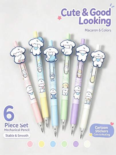 6pcs Cute Black Cat Animal Shaped Mechanical Pencils With Eraser, Stationery Supplies, Durable Lead, Suitable For Holiday Parties, Back To School, Halloween, Halloween Stationery Set, Halloween Art Supplies
