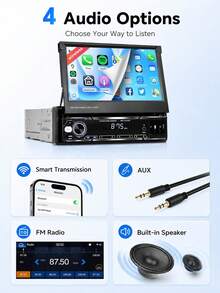 Optional Single DIN Car MP5 Player/Independent Backup Camera, Expandable Screen, Supports CarPlay And Android Auto, 7-Inch HD Touchscreen, Stereo, 12V Power, FM Radio, ISO Interface, AUX Input, SD Card Slot, USB Port - CarPlay+Auto - View 5