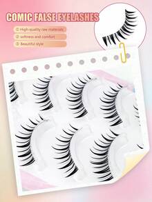5 Pairs Wet-Look Pointed Dense Girl Group Style Invisible Band Eyelashes, Wet-Tip Flowing Realistic Mink Faux Eyelashes, Big Eye Korean-Japanese Doll Style Pointed Column Eyelashes For Date And Daily Wear - Black - View 6