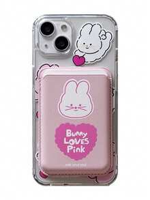 1pc Heart Rabbit Phone Case + Heart Rabbit Card Holder Compatible With Apple 11-17pm - Pink - View 2