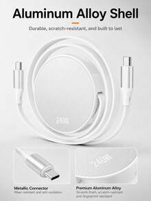 240W USB C 轉 USB C 可伸縮快充線，雙面拉動便攜捲線器，480Mbps 數據傳輸，鋁合金外殼，兼容筆記本電腦、平板電腦與智慧型手機 - 銀色 - 查看 3