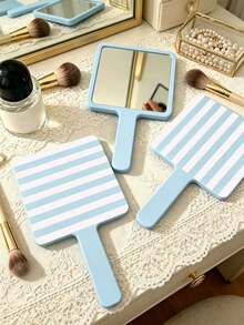 White Lines Handheld Makeup Mirror, Square High-Definition Makeup Mirror With Handle, Portable Dressing Mirror, Suitable For Daily Makeup And Travel Use - Multicolor - View 3