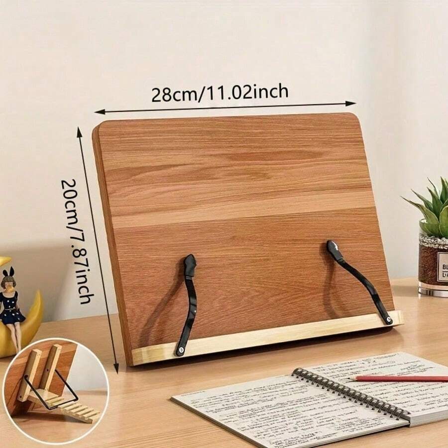 Soporte de Lectura Ajustable en Madera 8 Niveles de Altura, Diseño Vintage y Ergonómico Soporte Plegable para Escritorio con Clip Ultraelástico (Compatible con Libros, Tablets, Laptops y Dibujo a Mano) para lectura prolongada, estudio, trabajo remoto o sketching creativo.Fabricado en madera natural resisten - Veta de nogal pequeña - Ver 1