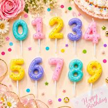 1pc Creative Candy Color Star Print Number Candle Cake Decoration Supplies Number 0-9 Birthday Party Celebration Wish Candle Plug-In - View 3