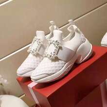 New RV Sneakers, Casual Platform Shoes, Elevated Mesh Creepers With Square Buckle, European And American Style Design - 白色經典水鑽扣 - 查看 2