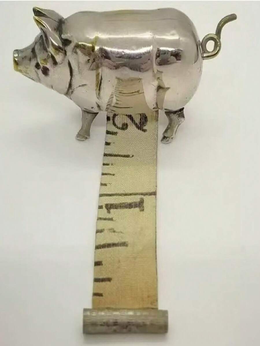 Cinta métrica de metal retro con forma de mini cerdo, única y conveniente, con cinta métrica incorporada. - pieza única - Ver 1