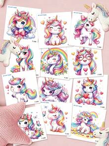 STARTTOOS 12pcs/12 Sheets Heart Rainbow Unicorn Combination Pattern Temporary Tattoo Stickers, Children DIY Birthday Party Christmas Gift Arm Body Waterproof Temporary Tattoo Stickers - Multicolor - View 7