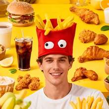 1pc Cartoon Funny French Fries Hat, Novel Food-Shaped Prop, Fun Gift, Suitable For Party, Beach, Summer Cosplay Accessory, Unisex Adult - Multiple Styles - View 3
