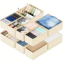 1/6pcs Drawer Storage Boxes, Reinforced Design Resistant To Deformation, Available In S/M/L Sizes, Suitable For Organizing Underwear, Socks, Clothing In Wardrobe, Also For Desktop Organization Of Various Small Items, Freely Combinable And Arrangeable, Partitioned Storage For Neat And Orderly Organization, Home Clothing And Miscellaneous Item Storage, Creating A Clean And Organized Storage Space - Beige - View 8