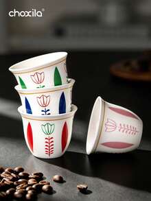 choxila 6 Buah Cangkir Teh Keramik Arab Motif Tulip 70ml dengan Tatakan Gelas Poliester Anti Selip Motif Tulip Merah Timur Tengah, Alas Isolasi Bundar Buatan Tangan Bergaya Retro untuk Ruang Teh, Kantor, dan Acara Kumpul-kumpul, Hadiah Ideal untuk Ulang Tahun, Wisuda, dan Dekorasi Rumah - cangkir kopi tulip - View 6
