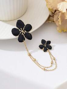 1pc Elegant Classic Black Tassel Flower Brooch, Suitable For Daily Wear, Multiple Occasions, Parties, Important Events - Black - View 2