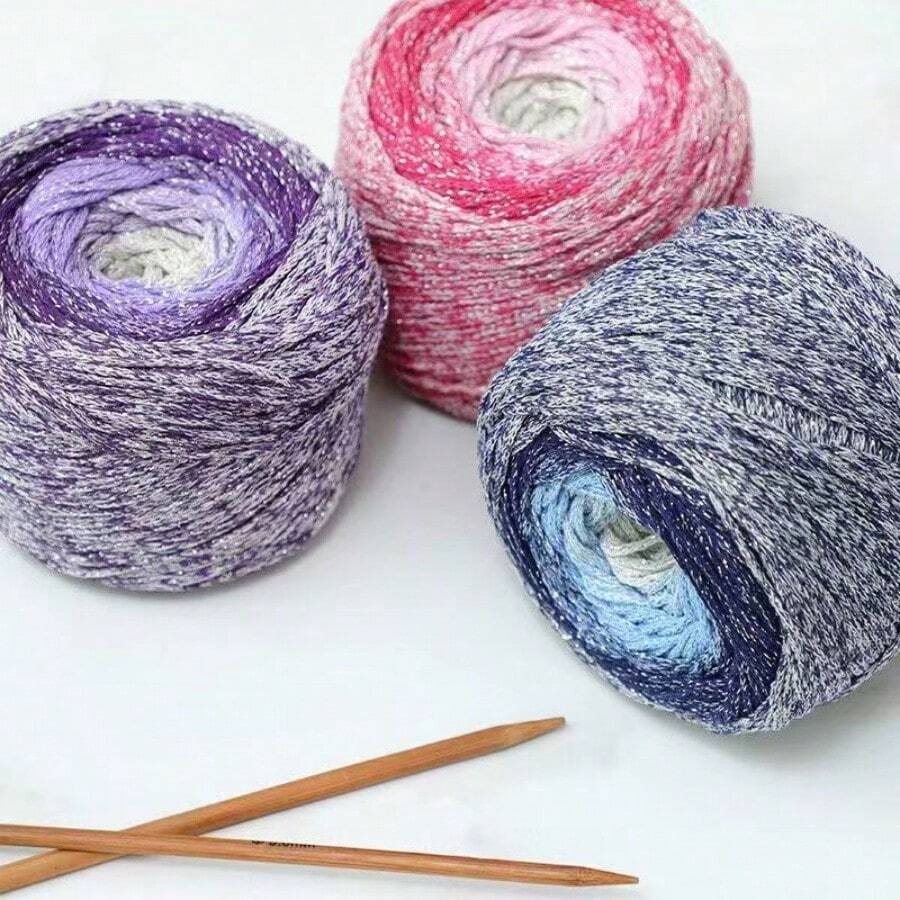 200g Galaxy Gradient Glitter Yarn, Handmade Crochet Material, Cotton Yarn, Gradient DIY Round Hollow Cotton Yarn For Bags - 1 Piece - View 1