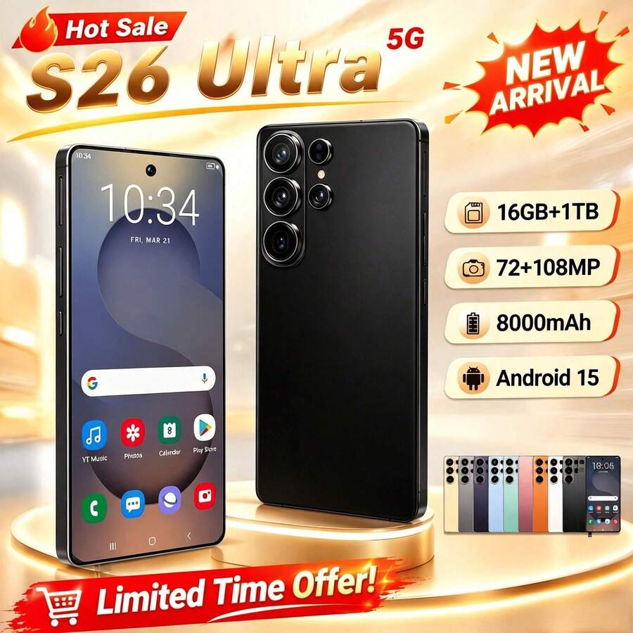 Family Suitable Premium S26 ULTRA 5G Mobile Phone, Oversized 16GB+1TB Storage Space, Long Lasting 8000mAh Battery Adapted For Every Member Of The Household